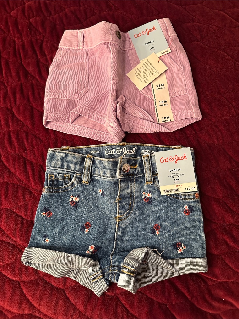 Cat & Jack Pink Knit Shorts and Embroidered Denim Floral Shorts Set